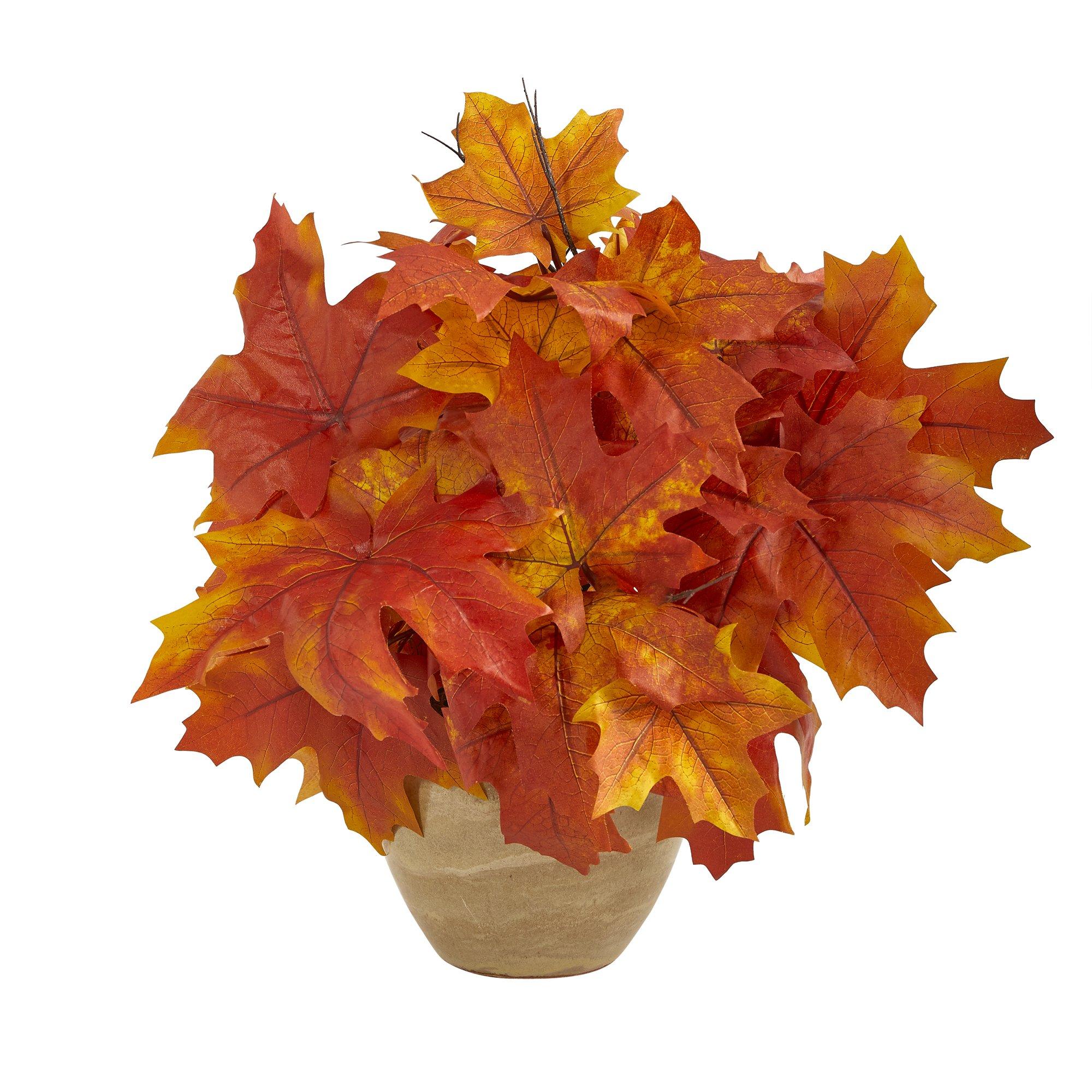 Milli Arts – 16” Maple Leaf Plant in Planter - Milli Arts