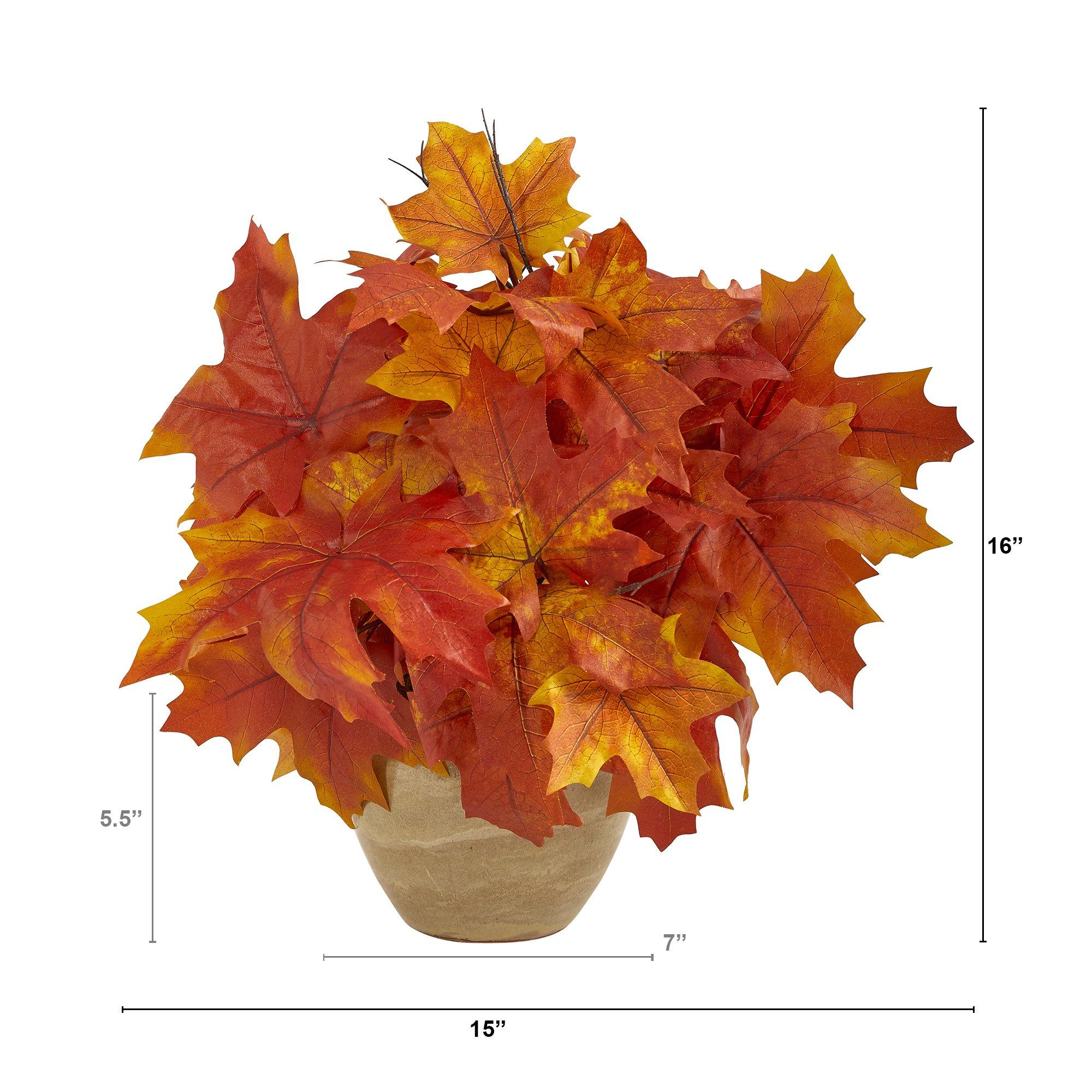 Milli Arts – 16” Maple Leaf Plant in Planter - Milli Arts