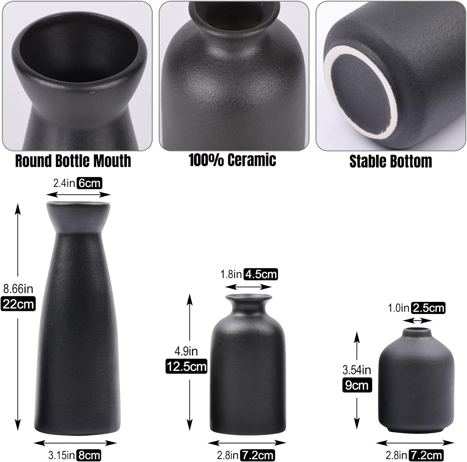 Milli Arts – 3 - Piece Stylish Home Accent Ceramic Vase Set - Milli Arts