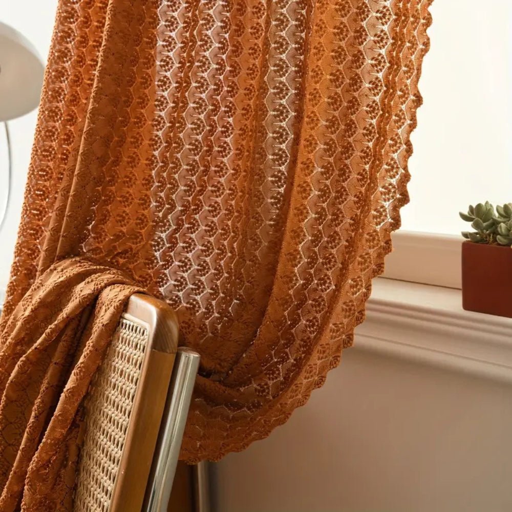 Milli Arts – Elegant Amber Glow Boho Crochet Drapes for a Serene Ambiance - Milli Arts