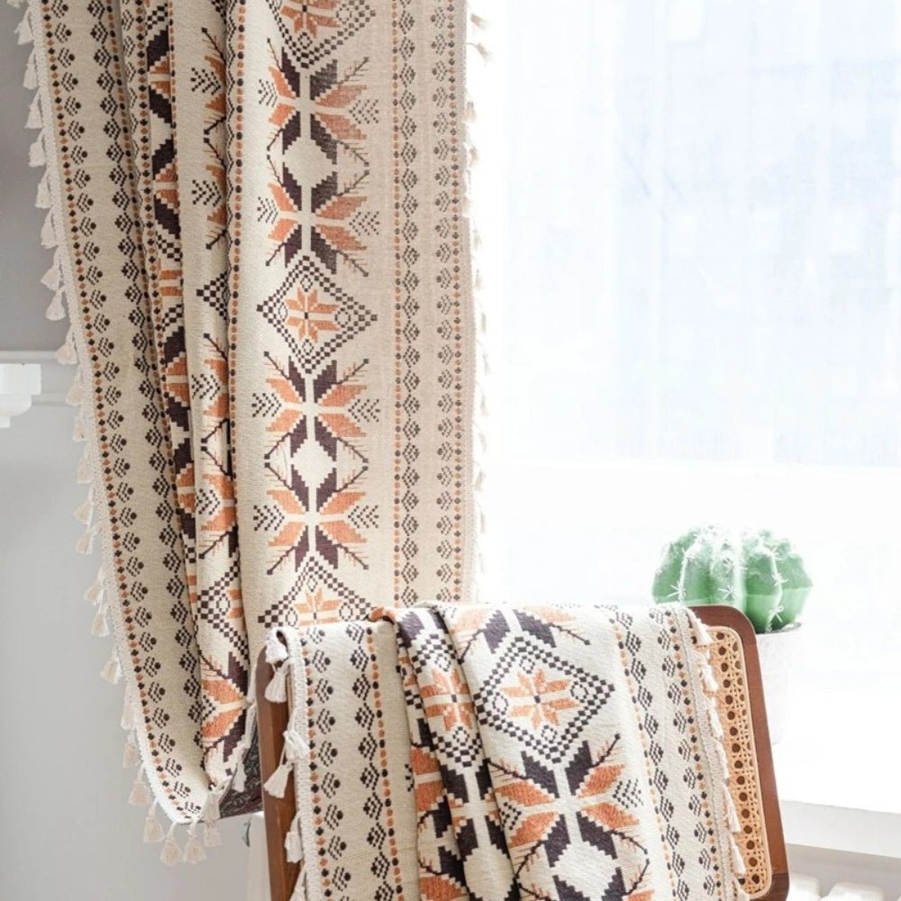 Milli Arts – Elegant Bohemian Geometric Semi - Blackout Drapery for a Serene Ambiance - Milli Arts