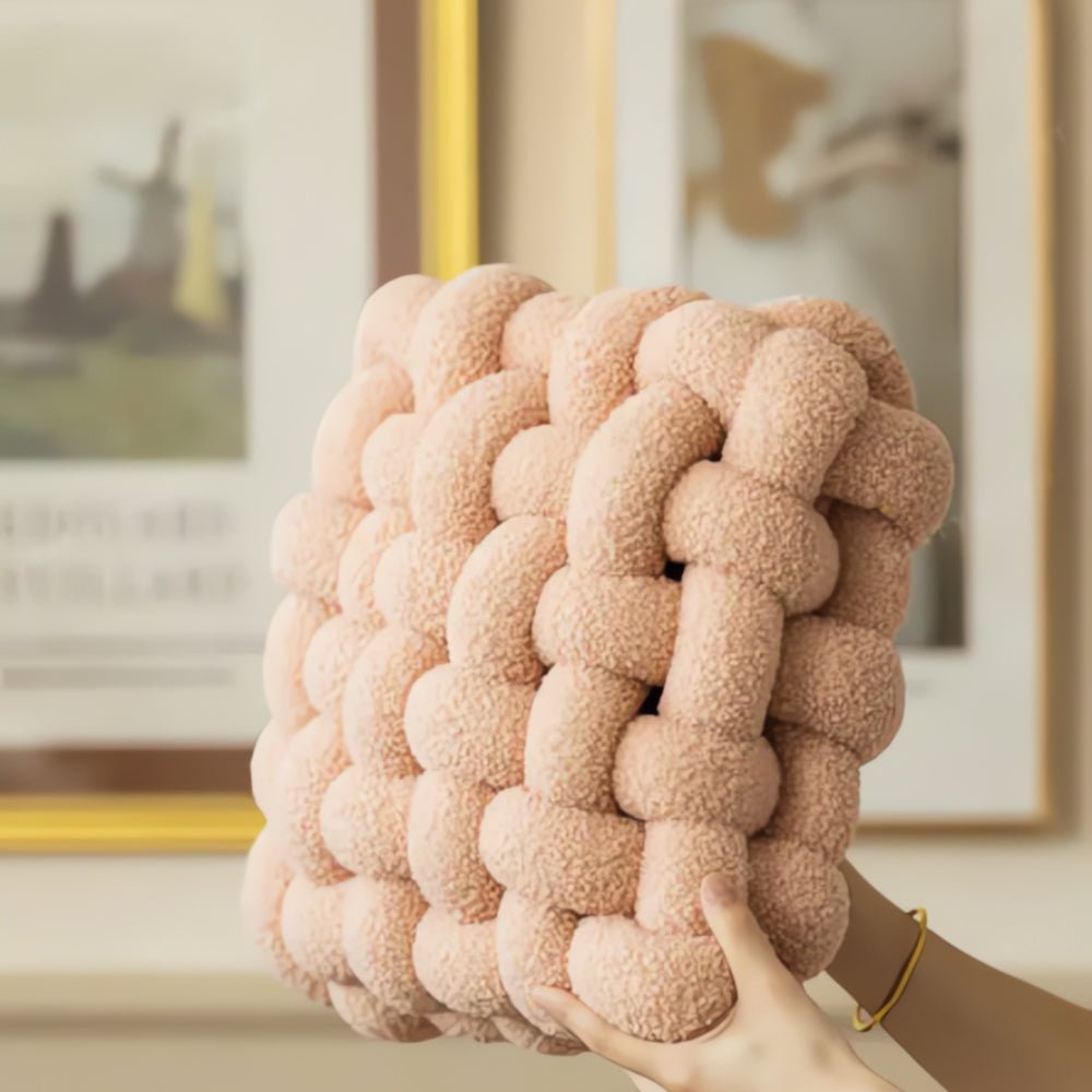 Milli Arts – Elegant Boucle Knot Cushion in Soft Neutrals for a Cozy Retreat - Milli Arts