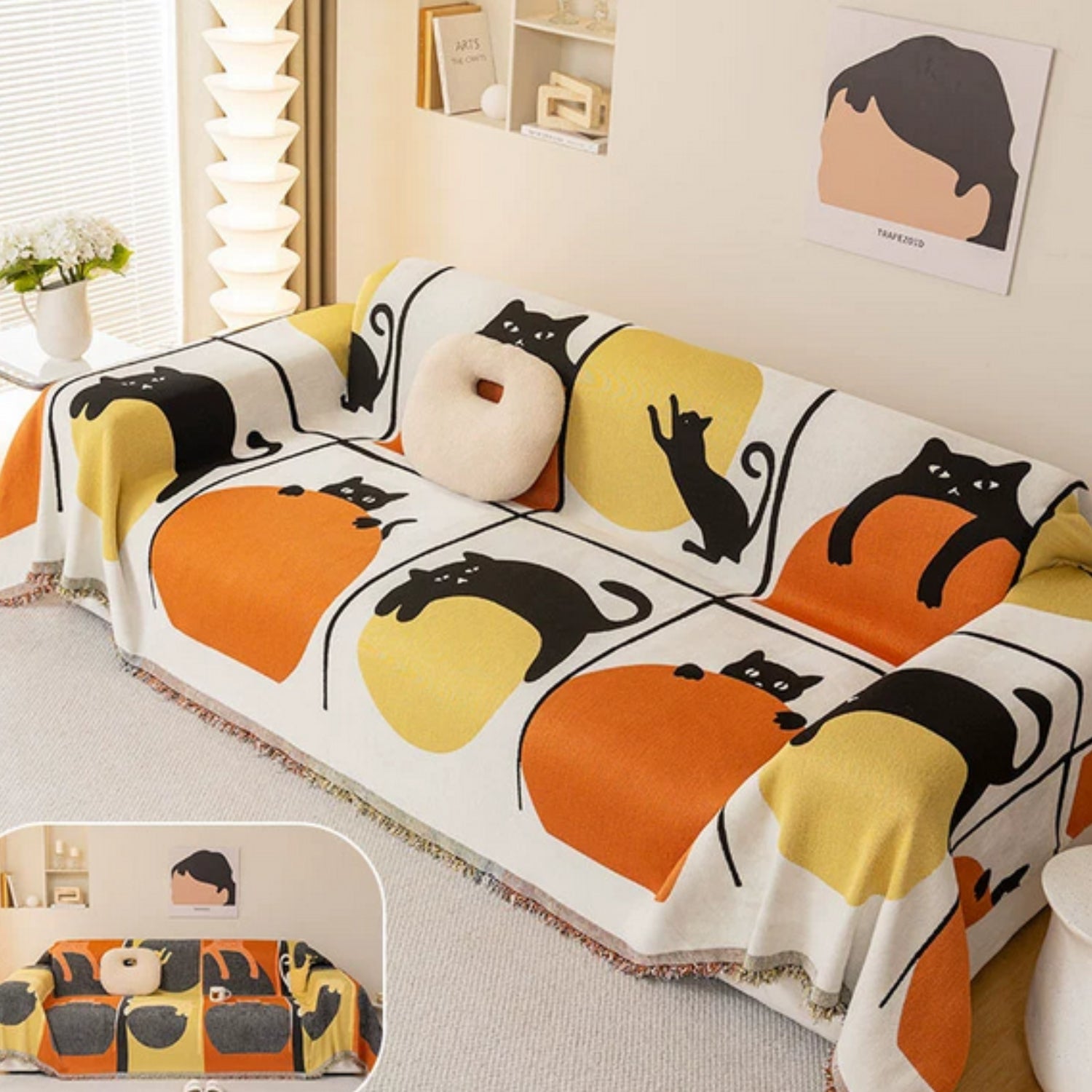 Milli Arts – Elegant Cat - Themed Sofa Cover for Stylish Living Spaces with Timeless Charm - Milli Arts