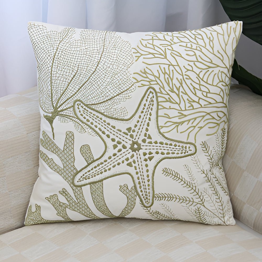 Milli Arts – Elegant Ocean - Inspired Embroidery Cushion Cover for a Serene Ambiance - Milli Arts