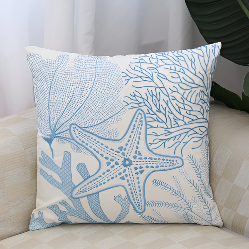 Milli Arts – Elegant Ocean - Inspired Embroidery Cushion Cover for a Serene Ambiance - Milli Arts