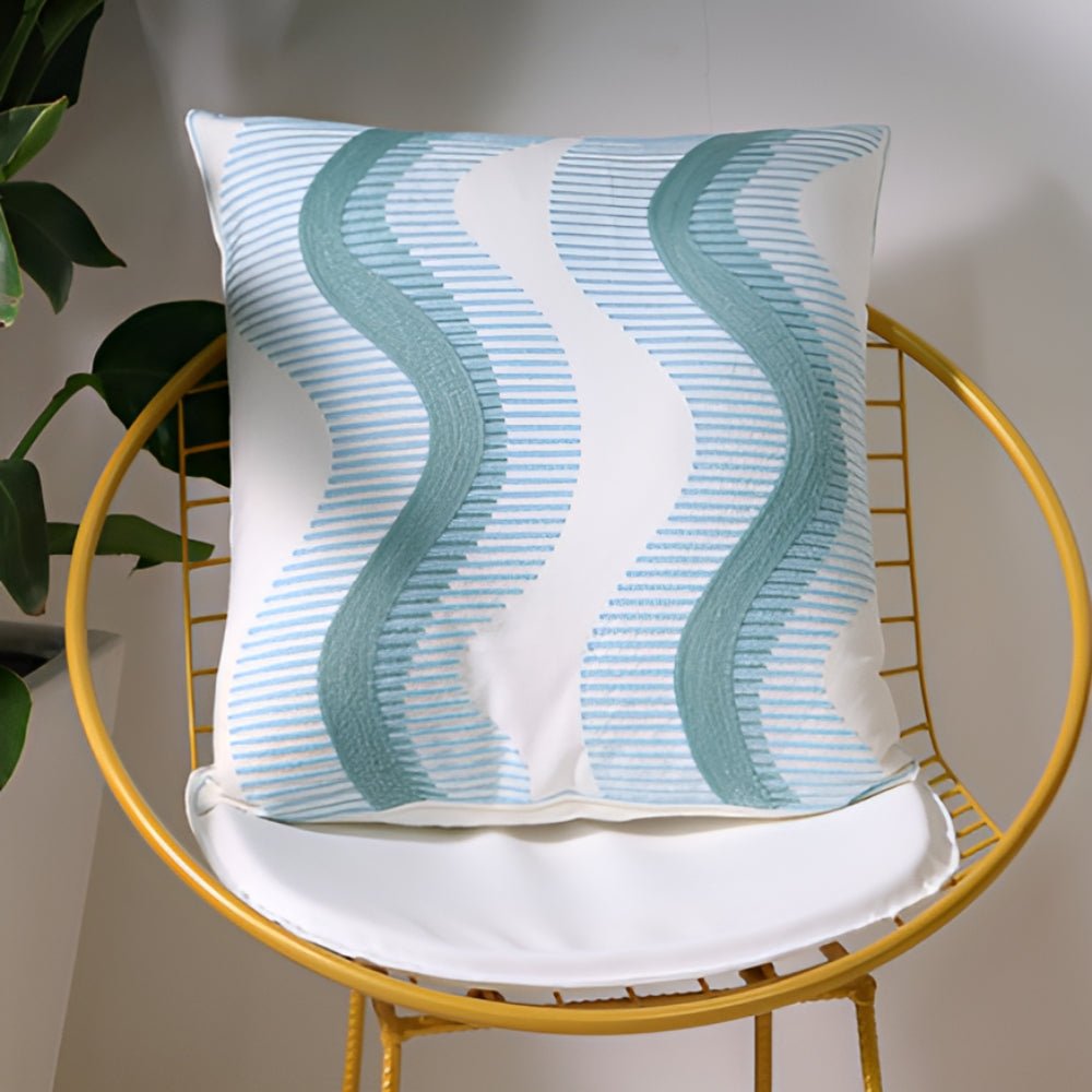 Milli Arts – Elegant Ocean - Inspired Embroidery Cushion Cover for a Serene Ambiance - Milli Arts