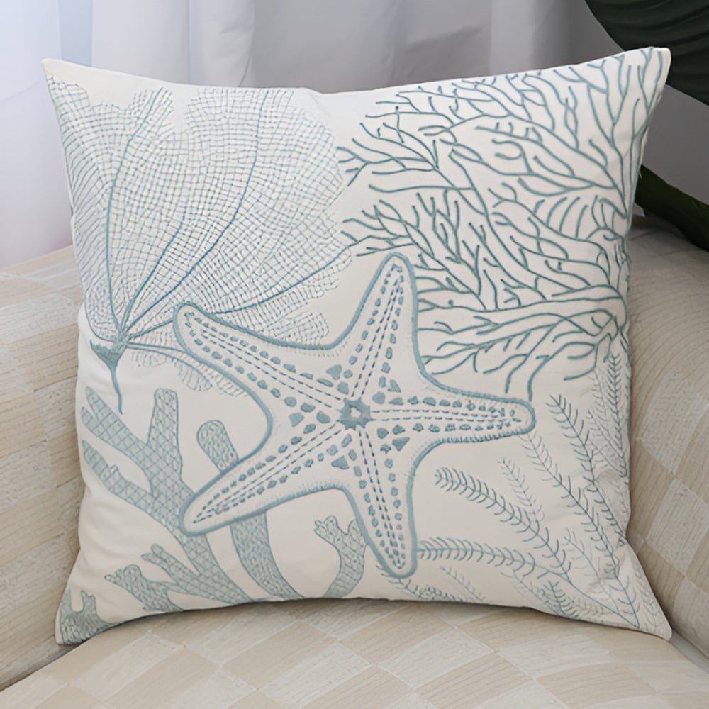 Milli Arts – Elegant Ocean - Inspired Embroidery Cushion Cover for a Serene Ambiance - Milli Arts