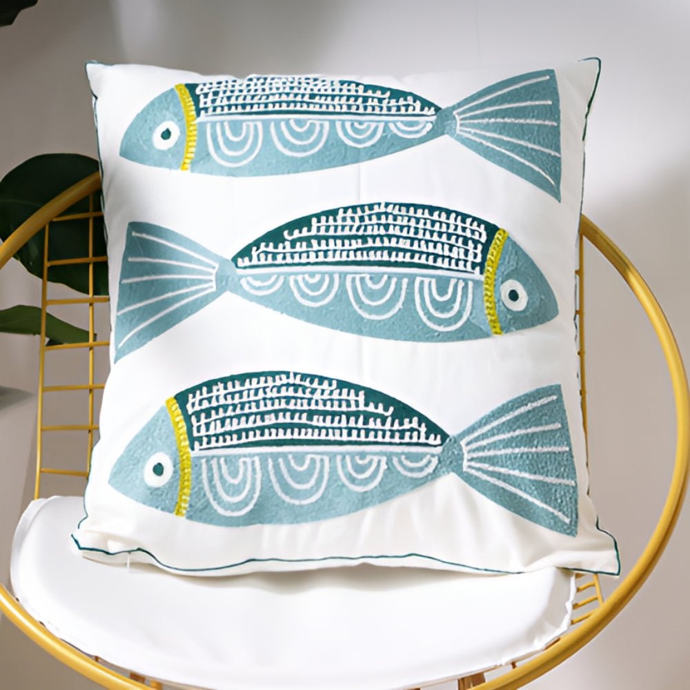 Milli Arts – Elegant Ocean - Inspired Embroidery Cushion Cover for a Serene Ambiance - Milli Arts