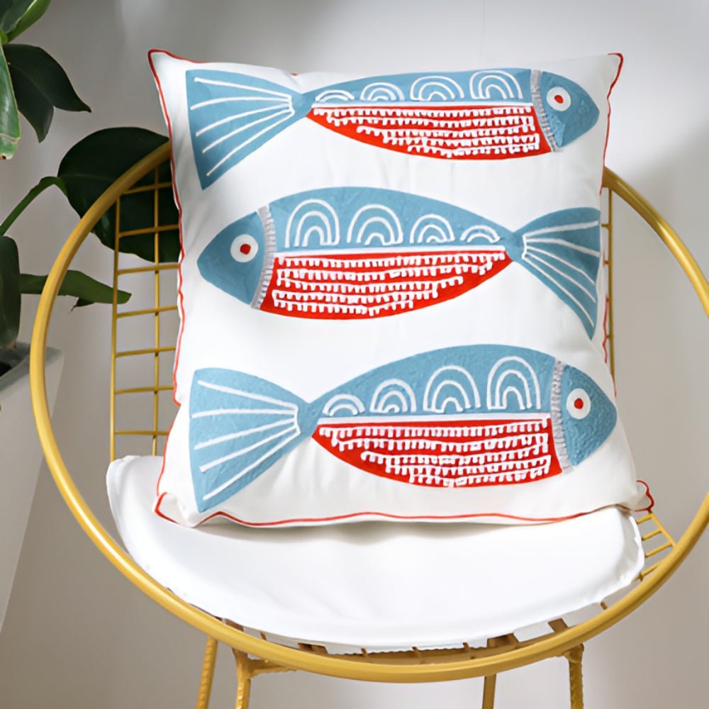 Milli Arts – Elegant Ocean - Inspired Embroidery Cushion Cover for a Serene Ambiance - Milli Arts