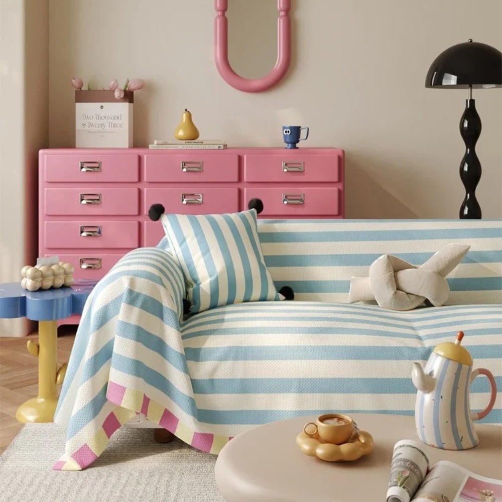 Milli Arts – Elegant Pastel Striped Sofa Cover for a Cozy Retreat - Milli Arts