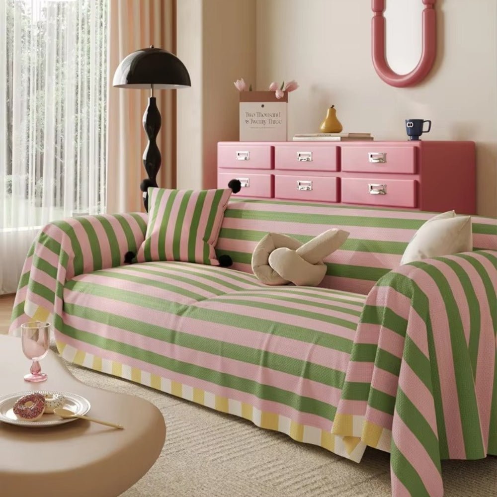 Milli Arts – Elegant Pastel Striped Sofa Cover for a Cozy Retreat - Milli Arts