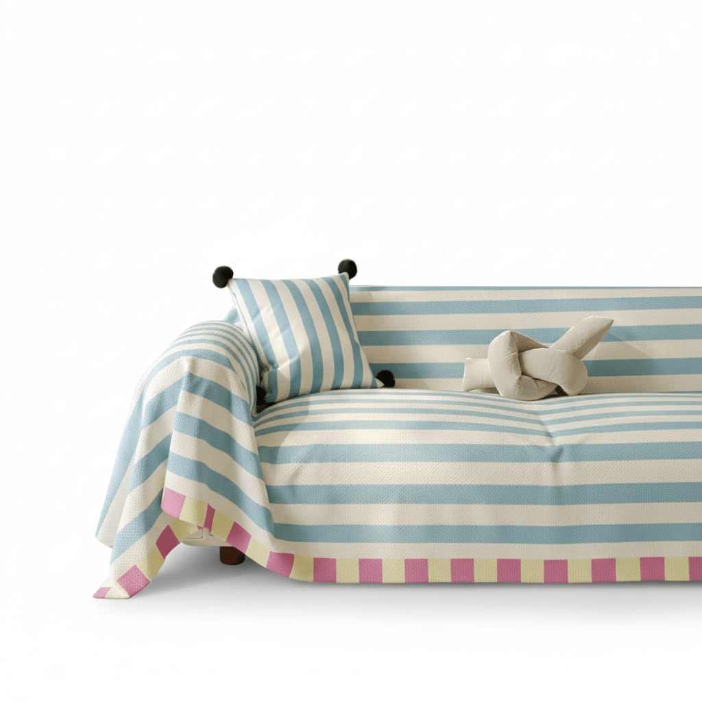 Milli Arts – Elegant Pastel Striped Sofa Cover for a Cozy Retreat - Milli Arts