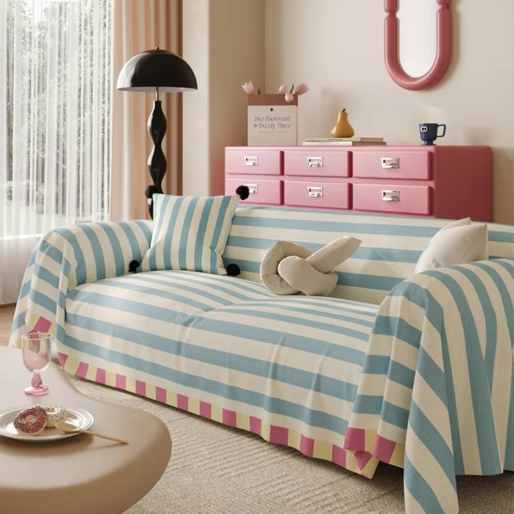 Milli Arts – Elegant Pastel Striped Sofa Cover for a Cozy Retreat - Milli Arts