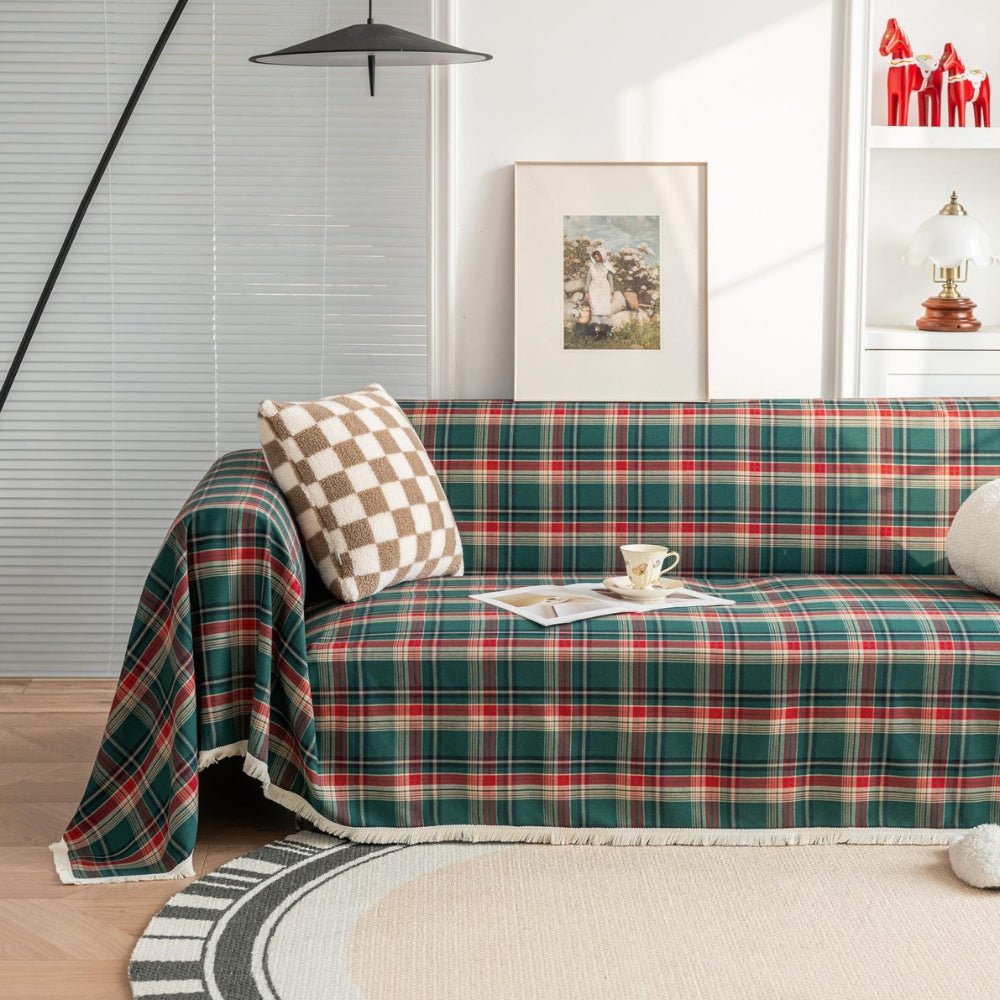 Milli Arts – Elegant Plaid Sofa Cover in Cozy Tones for a Warm Atmosphere - Milli Arts