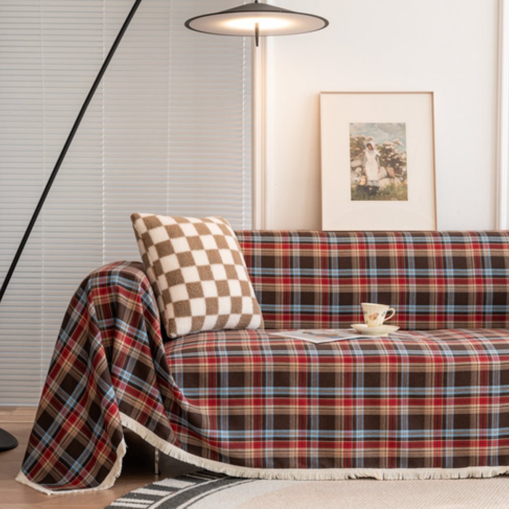 Milli Arts – Elegant Plaid Sofa Cover in Cozy Tones for a Warm Atmosphere - Milli Arts