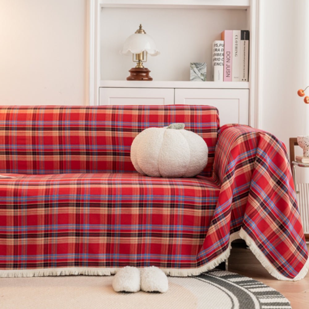 Milli Arts – Elegant Plaid Sofa Cover in Cozy Tones for a Warm Atmosphere - Milli Arts