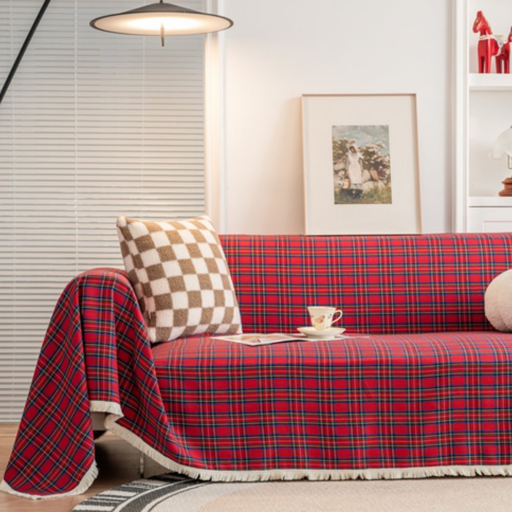 Milli Arts – Elegant Plaid Sofa Cover in Cozy Tones for a Warm Atmosphere - Milli Arts