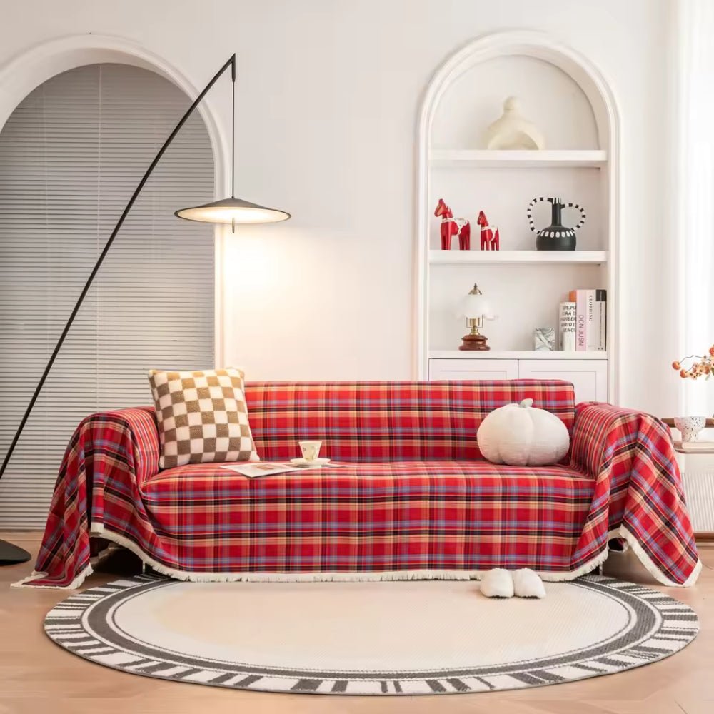 Milli Arts – Elegant Plaid Sofa Cover in Cozy Tones for a Warm Atmosphere - Milli Arts
