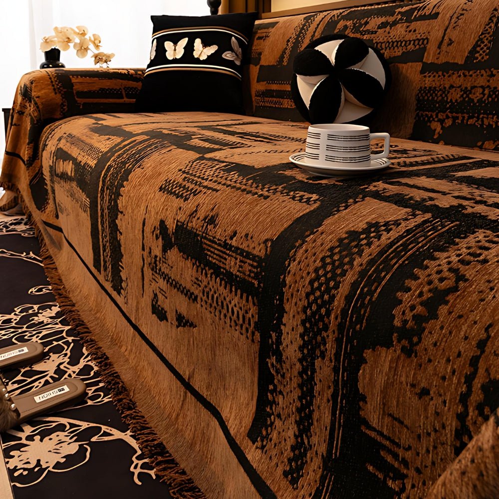 Milli Arts – Elegant Tribal Geometric Chenille Sofa Cover for a Cozy Retreat - Milli Arts