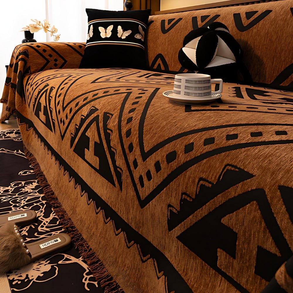 Milli Arts – Elegant Tribal Geometric Chenille Sofa Cover for a Cozy Retreat - Milli Arts