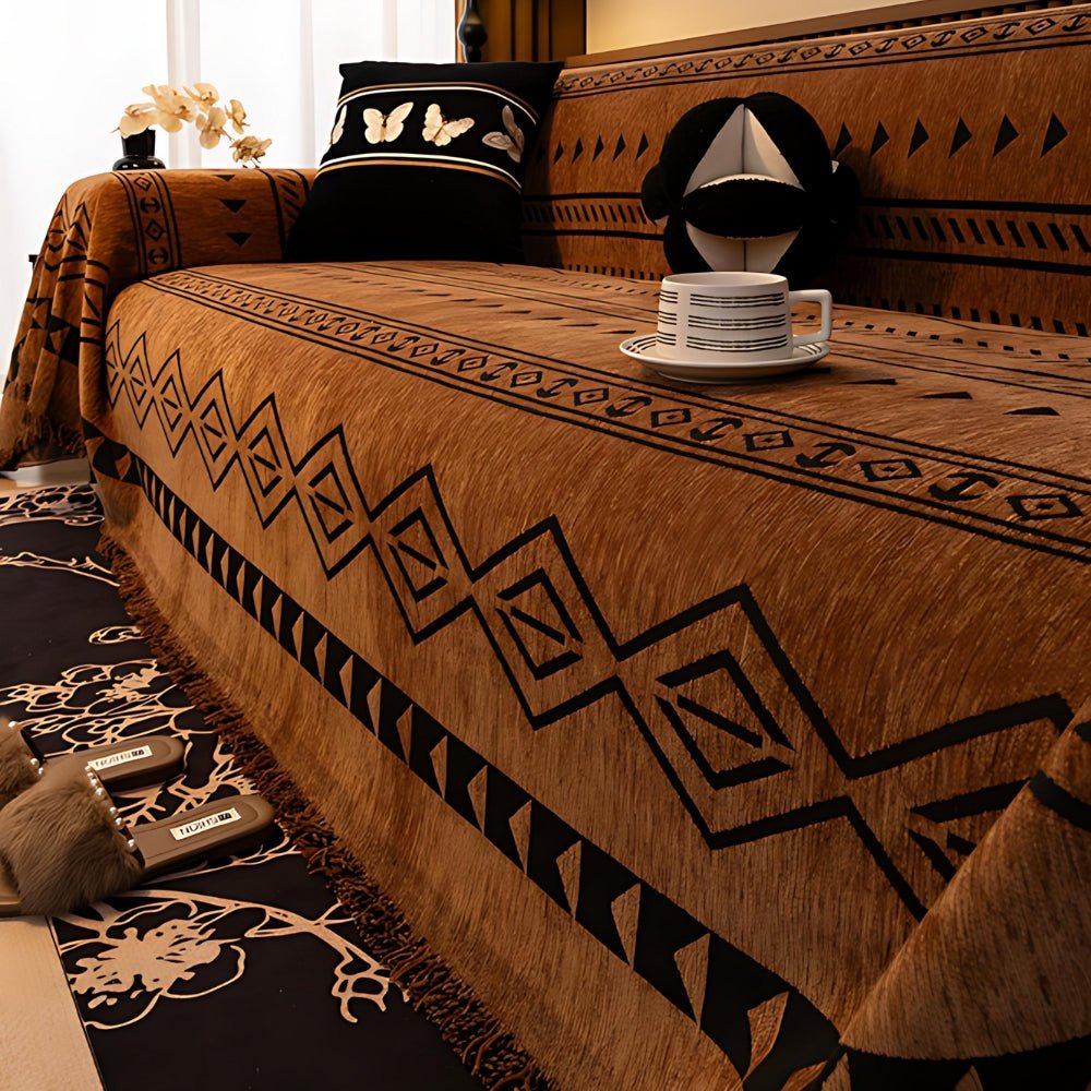 Milli Arts – Elegant Tribal Geometric Chenille Sofa Cover for a Cozy Retreat - Milli Arts