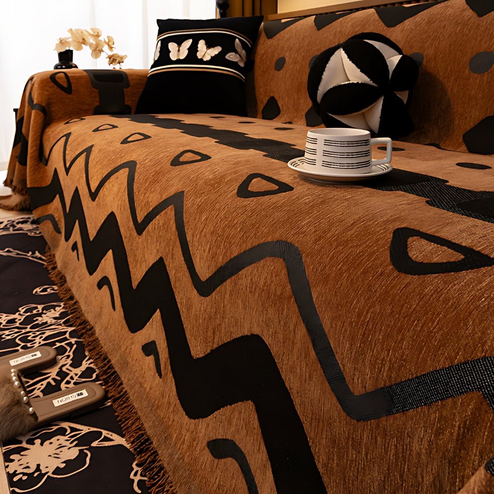 Milli Arts – Elegant Tribal Geometric Chenille Sofa Cover for a Cozy Retreat - Milli Arts
