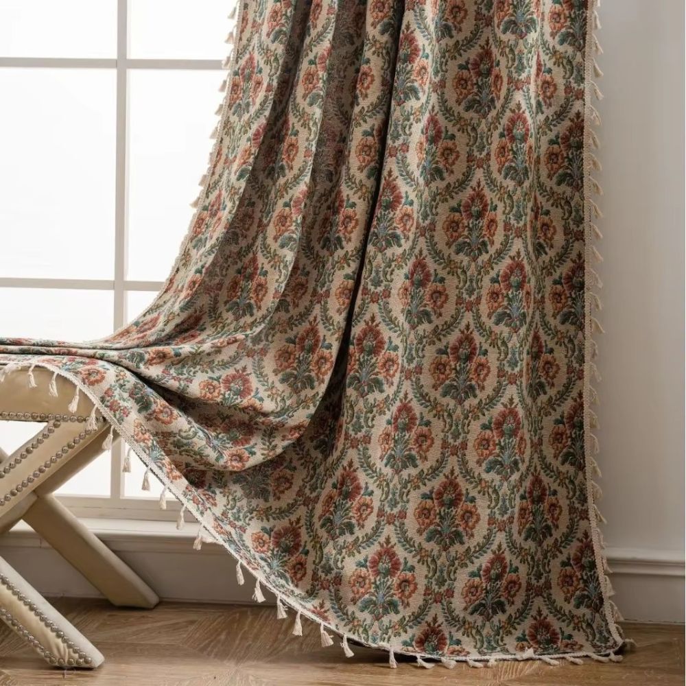 Milli Arts – Elegant Vintage Floral Tassel Curtain in Soft Pastels for a Serene Ambiance - Milli Arts