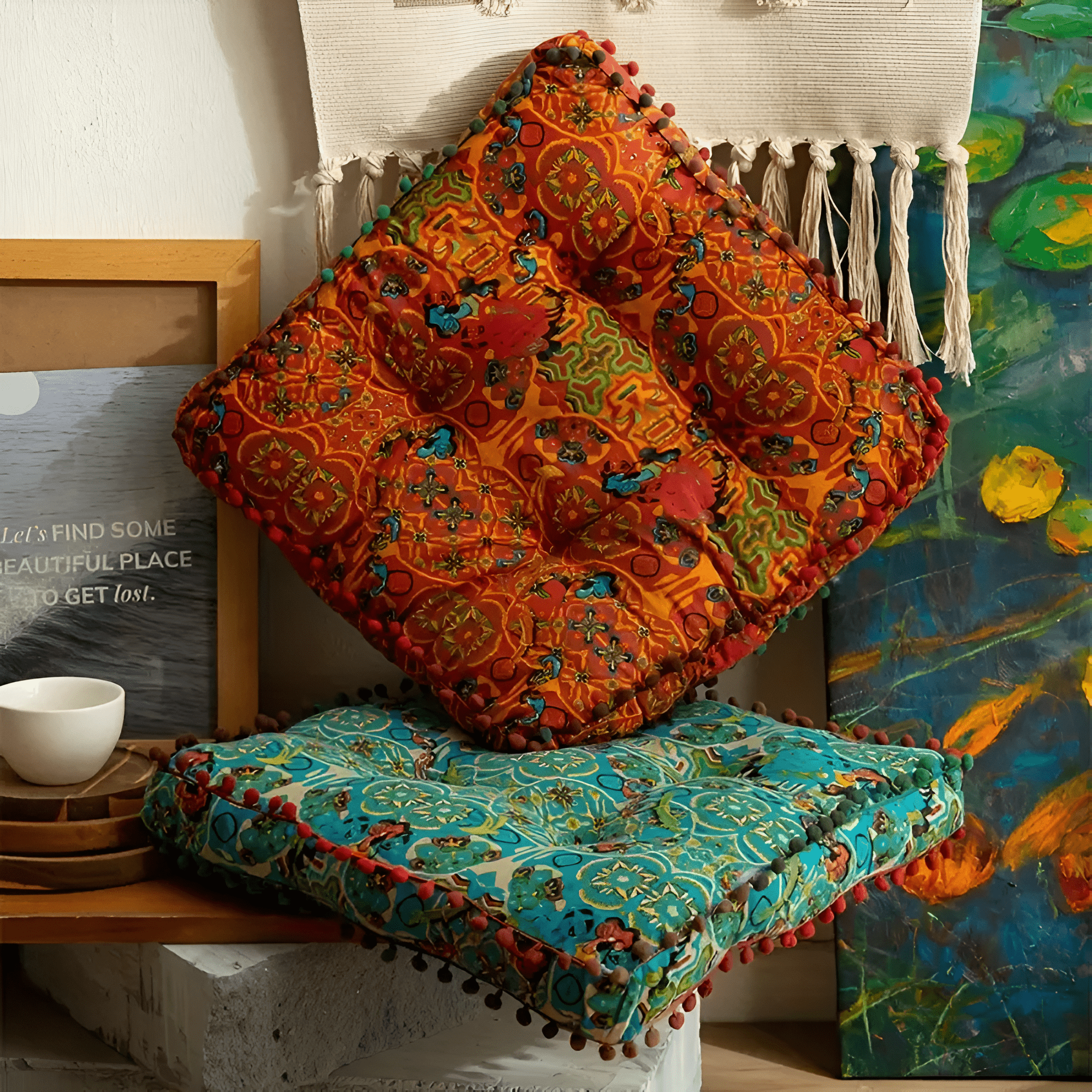 Milli Arts – Luxurious Bohemian Embroidered Floor Cushion for a Cozy Retreat - Milli Arts