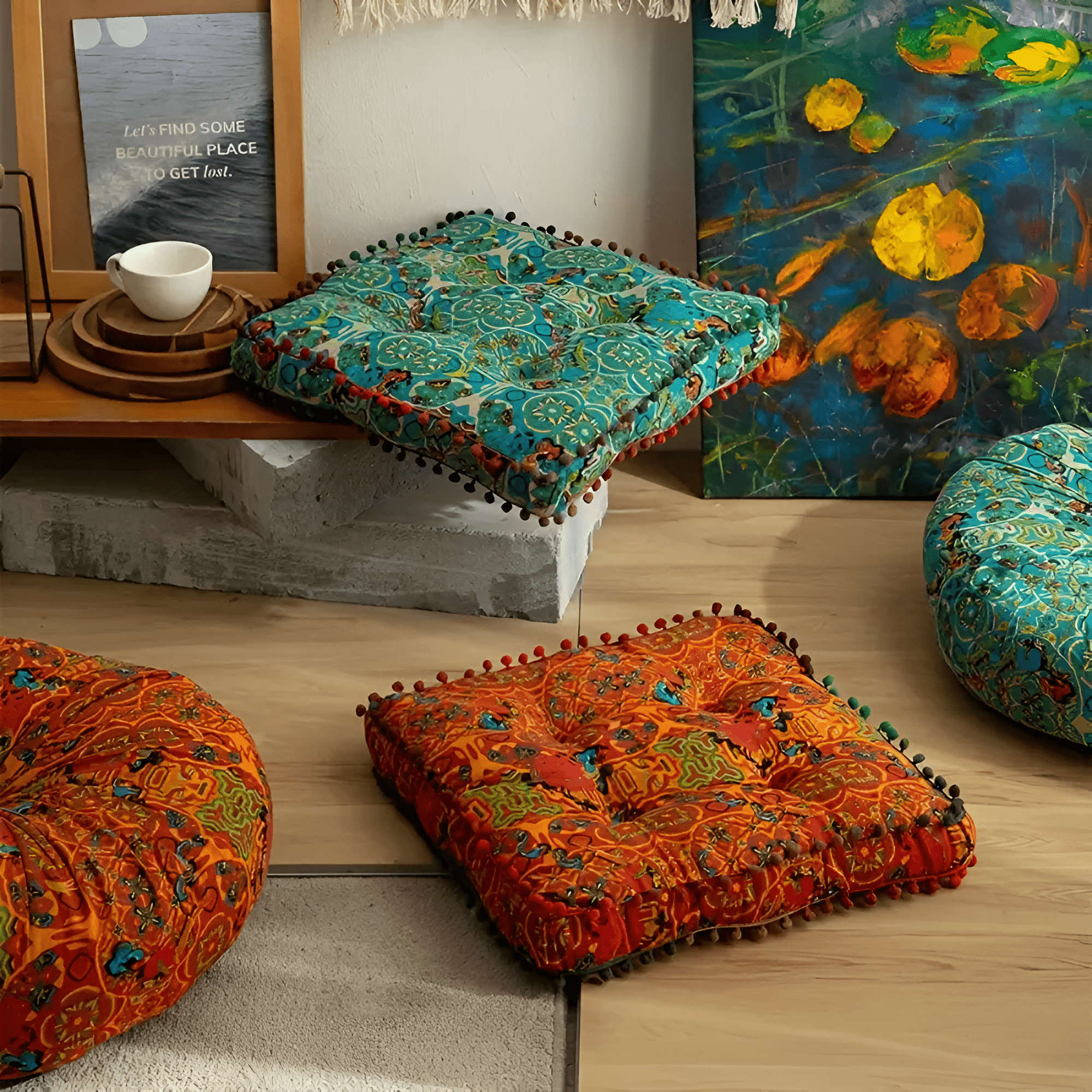 Milli Arts – Luxurious Bohemian Embroidered Floor Cushion for a Cozy Retreat - Milli Arts