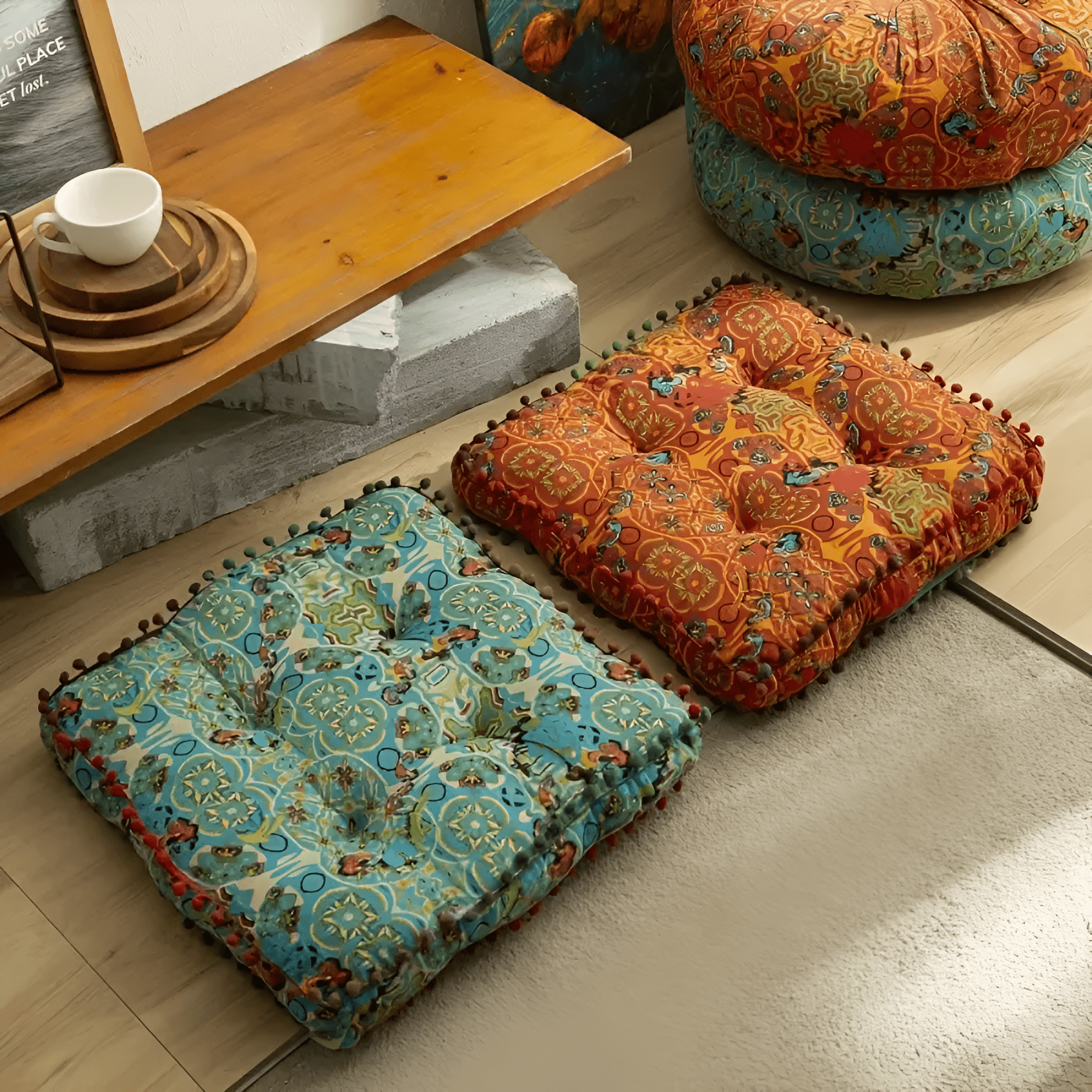 Milli Arts – Luxurious Bohemian Embroidered Floor Cushion for a Cozy Retreat - Milli Arts
