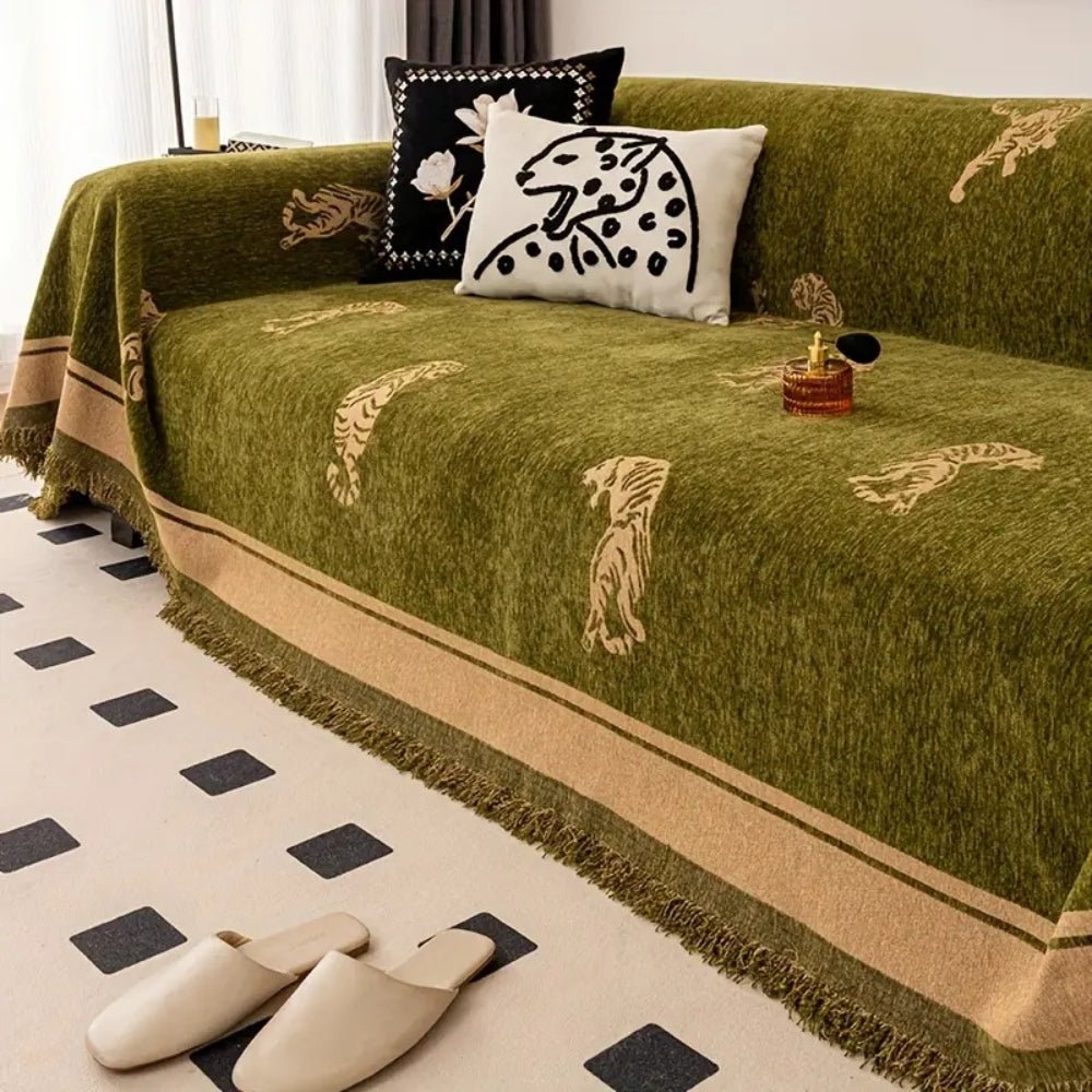 Milli Arts – Luxurious Chenille Sofa Cover in Elegant Tiger Patterns for a Cozy Design - Milli Arts