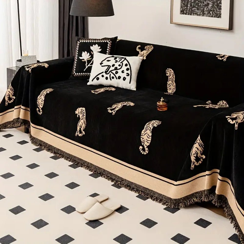 Milli Arts – Luxurious Chenille Sofa Cover in Elegant Tiger Patterns for a Cozy Design - Milli Arts