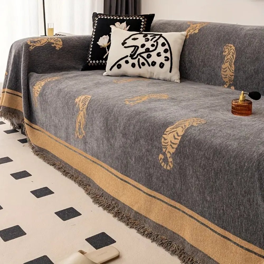 Milli Arts – Luxurious Chenille Sofa Cover in Elegant Tiger Patterns for a Cozy Design - Milli Arts