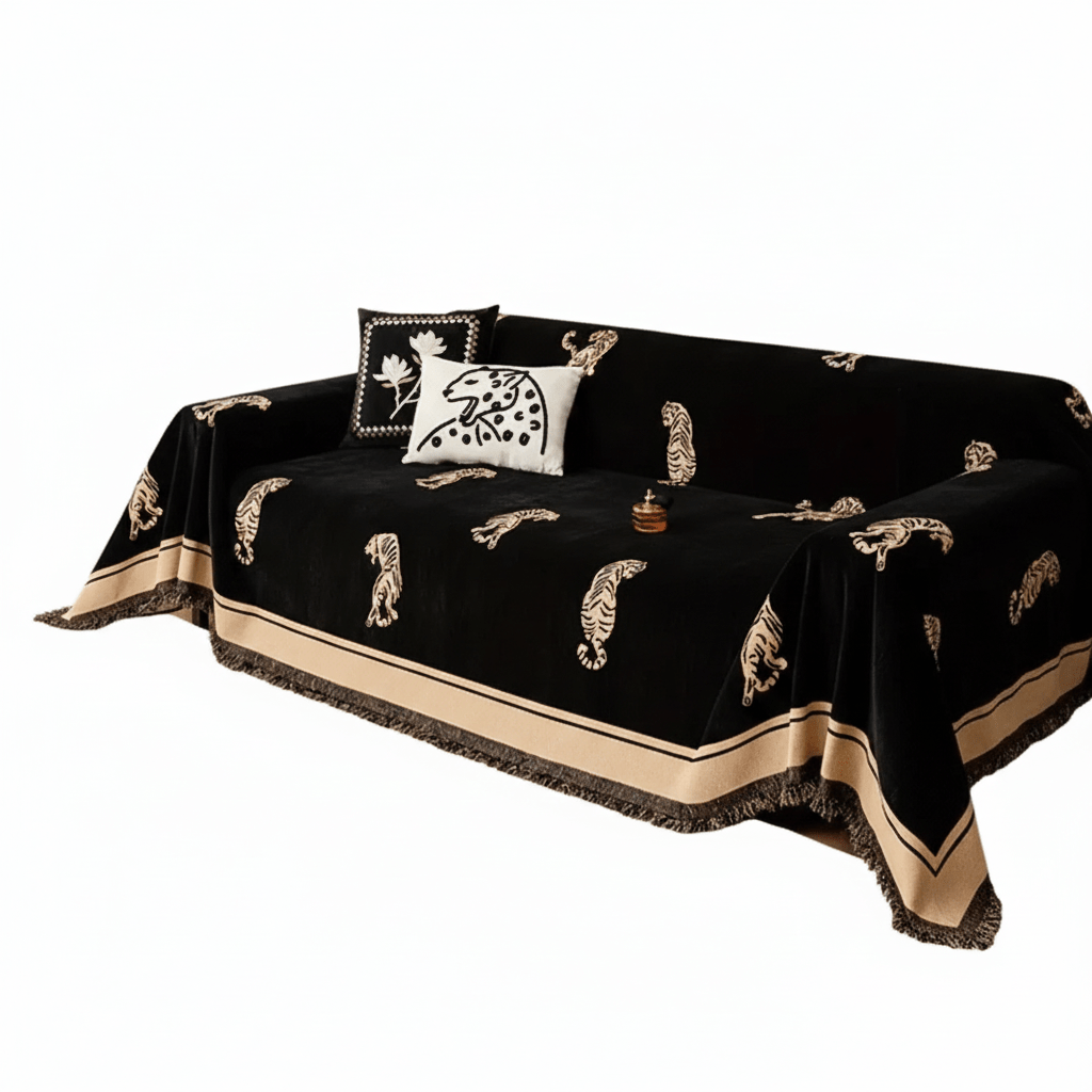 Milli Arts – Luxurious Chenille Sofa Cover in Elegant Tiger Patterns for a Cozy Design - Milli Arts
