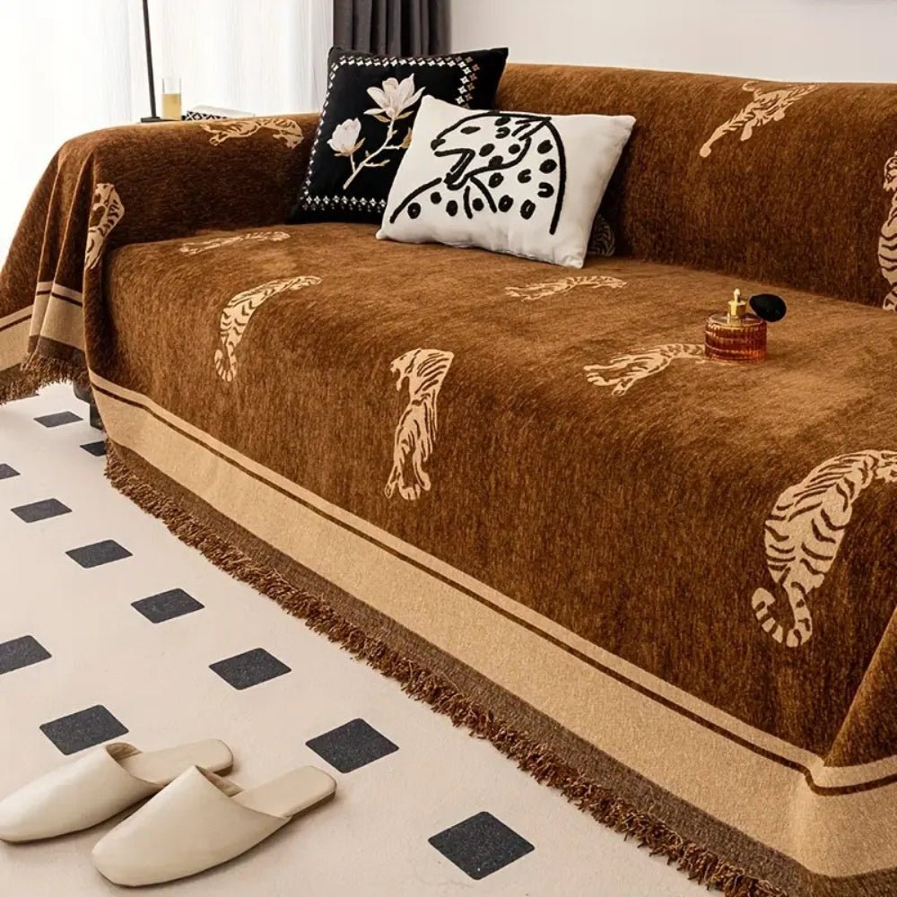 Milli Arts – Luxurious Chenille Sofa Cover in Elegant Tiger Patterns for a Cozy Design - Milli Arts